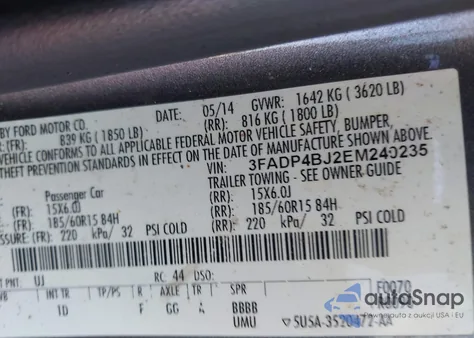 2014 Ford Fiesta Se из США, поврежденный, VIN 3FADP4BJ2EM240235